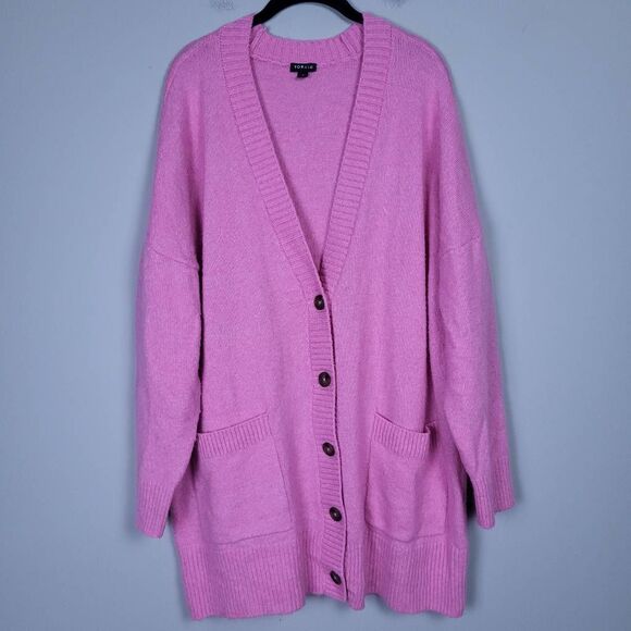 Torrid Pink Button-Up Cardigan - Long and Cozy - GUC - Picture 1 of 6